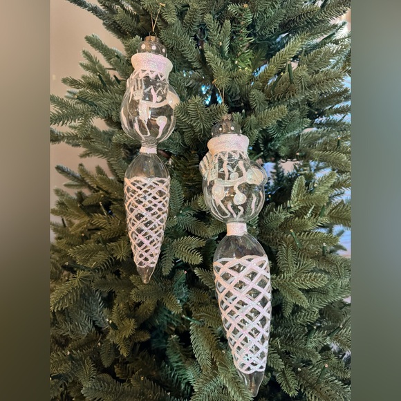 New Set Of 2 Rare Vintage Handblown Clear Glass Unique Christmas Tree Ornaments - Picture 7 of 14